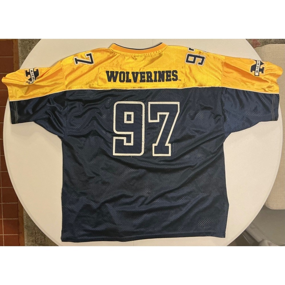 VTG Y2K Michigan Wolverines‎ Football Jersey #97 Side Hit 3XL Maize Blue Men